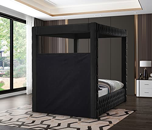 Meridian Furniture RoyalBlack-Q Royal Collection Modern | Contemporary Velvet Upholstered Queen Bed with Soft Black Velvet, Deep Elegant Tufting, Canopy, 70.5" W x 89" D x 87" H, Black