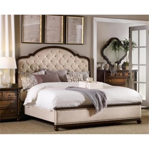 Hooker Furniture Leesburg Tufted Fabric Upholstered King Bed in Mahogany