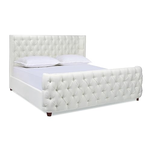 Jennifer Taylor Home Geneva Curved Wing Upholstered Bed Frame Platform, King, Antique White Polyester