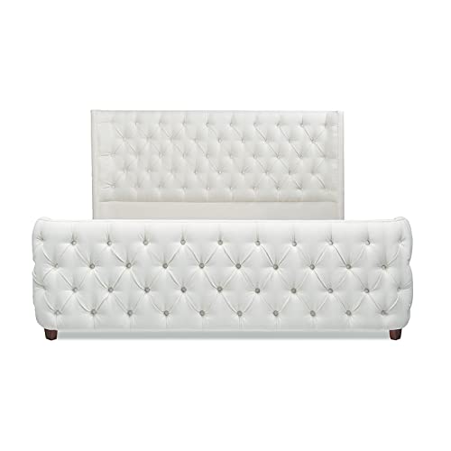 Jennifer Taylor Home Geneva Curved Wing Upholstered Bed Frame Platform, King, Antique White Polyester