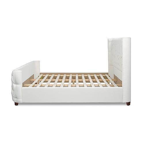 Jennifer Taylor Home Geneva Curved Wing Upholstered Bed Frame Platform, King, Antique White Polyester