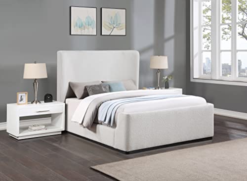 Meridian Furniture OliverCream-K Oliver Collection Modern | Contemporary Boucle Fabric Upholstered King Bed with Solid Wood Black Wire Brush Finish, 81.5" W x 87.5" D x 56.5" H, Cream, King