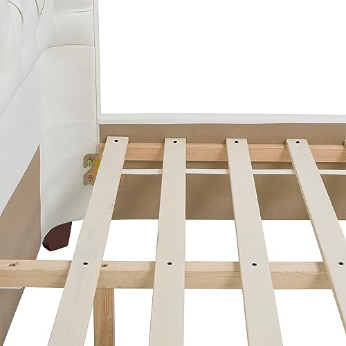 Jennifer Taylor Home Geneva Curved Wing Upholstered Bed Frame Platform, King, Antique White Polyester