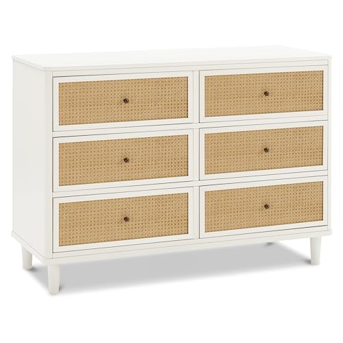 Namesake Marin with Cane 6 Drawer Dresser Warm White and Honey Cane