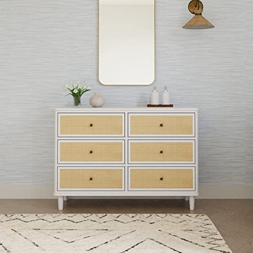 Namesake Marin with Cane 6 Drawer Dresser Warm White and Honey Cane