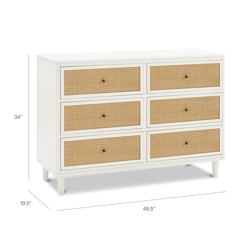 Namesake Marin with Cane 6 Drawer Dresser Warm White and Honey Cane