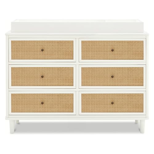 Namesake Marin with Cane 6 Drawer Dresser Warm White and Honey Cane