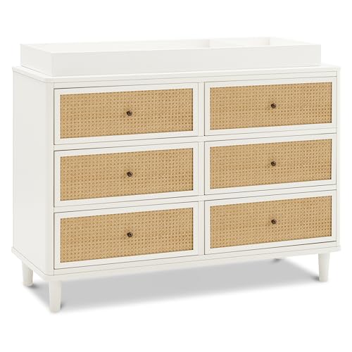 Namesake Marin with Cane 6 Drawer Dresser Warm White and Honey Cane