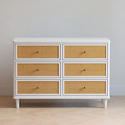 Namesake Marin with Cane 6 Drawer Dresser Warm White and Honey Cane