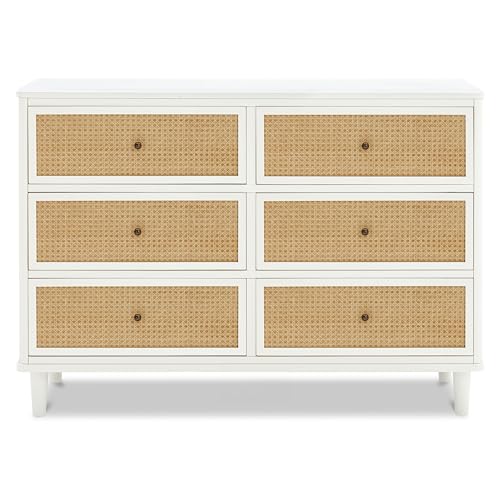 Namesake Marin with Cane 6 Drawer Dresser Warm White and Honey Cane