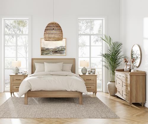 WAMPAT 3 Piece Dresser and Nightstand Sets, Farmhouse Dresser & Chest of Drawers with 6 Drawers & Metal Handle, Set of 2 Nightstands End Table with Charging Staion, 3 Piece Bedroom Set, Oak