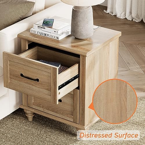 WAMPAT 3 Piece Dresser and Nightstand Sets, Farmhouse Dresser & Chest of Drawers with 6 Drawers & Metal Handle, Set of 2 Nightstands End Table with Charging Staion, 3 Piece Bedroom Set, Oak
