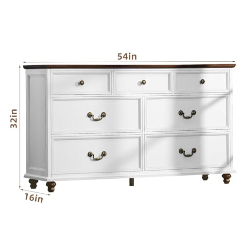 Joaxswe Farmhouse Dresser and Nightstand Sets 3 Piece, Nightstands Set of 2 and 7 Drawers Dresser for Bedroom, 54" Wide Dresser and 24" Inch Night Stand Set for Bedroom, Living Room, Hallway