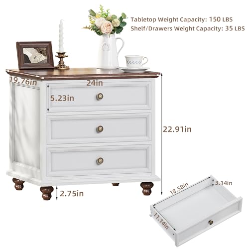 Joaxswe Farmhouse Dresser and Nightstand Sets 3 Piece, Nightstands Set of 2 and 7 Drawers Dresser for Bedroom, 54" Wide Dresser and 24" Inch Night Stand Set for Bedroom, Living Room, Hallway