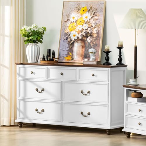 Joaxswe Farmhouse Dresser and Nightstand Sets 3 Piece, Nightstands Set of 2 and 7 Drawers Dresser for Bedroom, 54" Wide Dresser and 24" Inch Night Stand Set for Bedroom, Living Room, Hallway