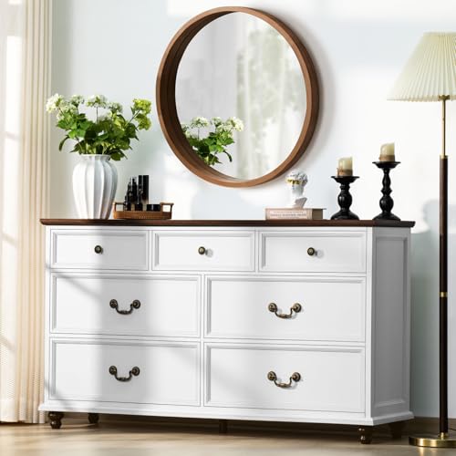 Joaxswe Farmhouse Dresser and Nightstand Sets 3 Piece, Nightstands Set of 2 and 7 Drawers Dresser for Bedroom, 54" Wide Dresser and 24" Inch Night Stand Set for Bedroom, Living Room, Hallway