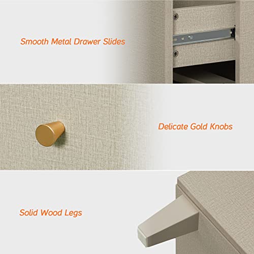WAMPAT 12 Drawers Dresser Chest for Bedroom, 2-in-1 Modern Beige Wood Closet Storage Organizer Furniture with Gold Knobs & Solid Legs for Kids Room, Nursery, 94.4x15.3x32.4