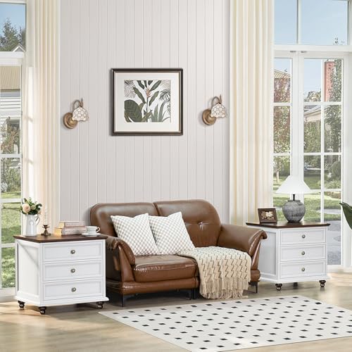 Joaxswe Farmhouse Dresser and Nightstand Sets 3 Piece, Nightstands Set of 2 and 7 Drawers Dresser for Bedroom, 54" Wide Dresser and 24" Inch Night Stand Set for Bedroom, Living Room, Hallway