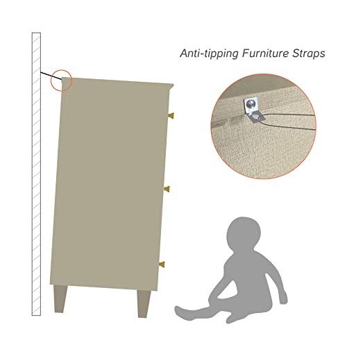 WAMPAT 12 Drawers Dresser Chest for Bedroom, 2-in-1 Modern Beige Wood Closet Storage Organizer Furniture with Gold Knobs & Solid Legs for Kids Room, Nursery, 94.4x15.3x32.4