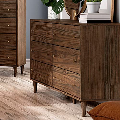 Grain Wood Furniture Mid Century 6-Drawer Dresser, Brushed Walnut