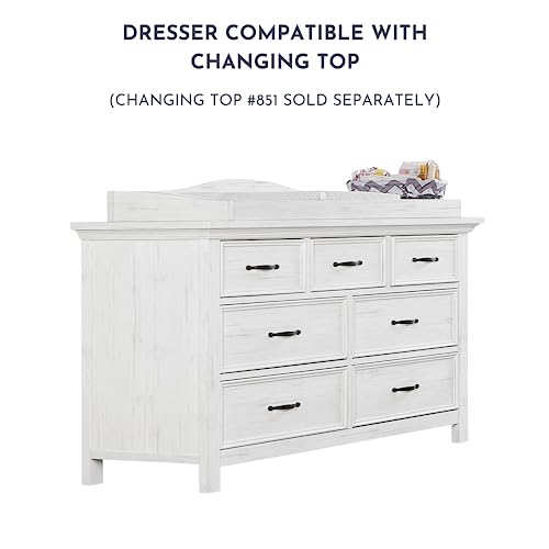 Evolur Belmar Double Dresser in Weathered White, Comes Assembled, Included Anti-Tip Kit, Seven Spacious Drawers, Dresser for Nursery, Bedroom, Wooden Nursery Furniture