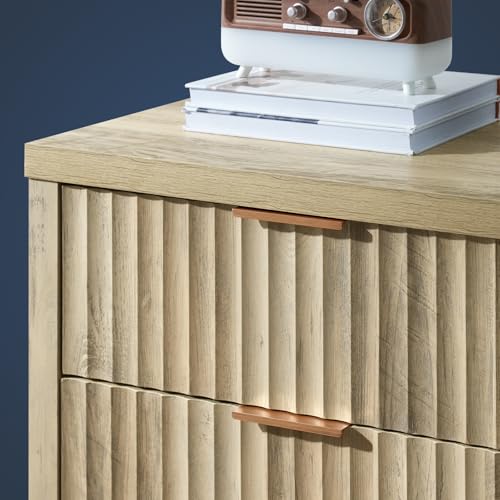 OAKHAM HOME 5 Drawers Dresser, 44 Inches Tall Modern Dresser for Bedroom, Curved Profile Design Chest of Drawers, Wood Drawer Organizer for Living Room, Hallway, Entryway (Sunwashed Ash Oak, 2 Pieces)