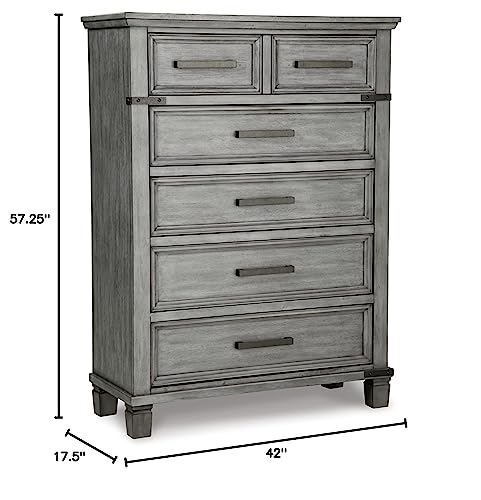 Signature Design by Ashley Russelyn Rustic 5 Drawer Chest of Drawers, Gray