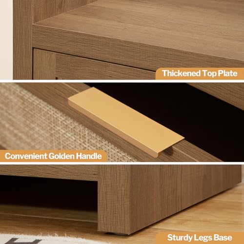 SICOTAS Dresser for Bedroom Chest of Drawers Tall Dresser with 5 Rattan Drawers Wood Dresser for Closet Boho Clothes Storage Tower Large Nightstand Sets for Living Room Hallway Nursery Entryway (2PCS)