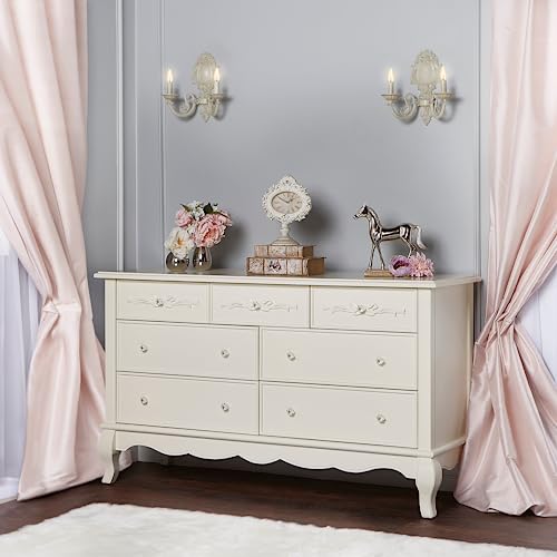 Evolur Aurora 7 Drawer Double Dresser, Ivory Lace