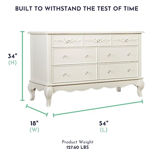 Evolur Aurora 7 Drawer Double Dresser, Ivory Lace