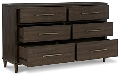 Signature Design by Ashley Wittland Mid-Century Modern 6 Drawer Dresser, Dark Brown
