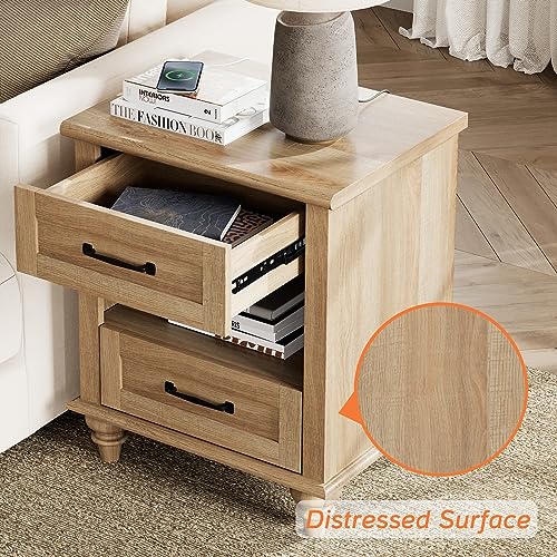 WAMPAT 3 Piece Dresser and Nightstand Sets, Light Wood Dresser & Chest of Drawers with 6 Drawers & Metal Handle, Set of 2 Nightstands Side Table with Charging Staion, 3 Piece Bedroom Set, Oak
