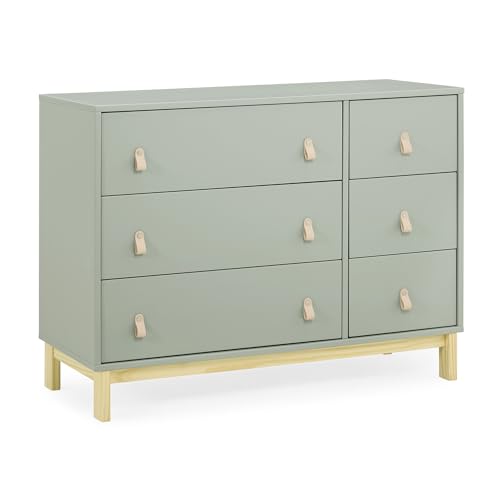 Delta Children babyGap Legacy 6 Drawer Dresser with Leather Pulls and Interlocking Drawers - Greenguard Gold Certified, Sage Green w/Natural