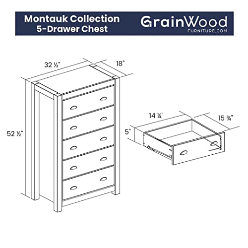 Grain Wood Furniture Montauk 5-Drawer Chest, Solid Wood with a Rustic Walnut Finish