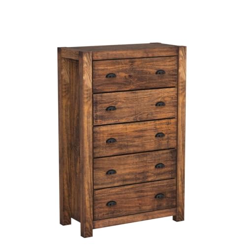Grain Wood Furniture Montauk 5-Drawer Chest, Solid Wood with a Rustic Walnut Finish