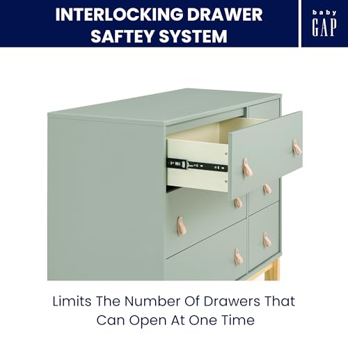 Delta Children babyGap Legacy 6 Drawer Dresser with Leather Pulls and Interlocking Drawers - Greenguard Gold Certified, Sage Green w/Natural