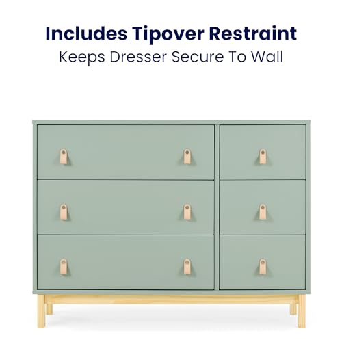 Delta Children babyGap Legacy 6 Drawer Dresser with Leather Pulls and Interlocking Drawers - Greenguard Gold Certified, Sage Green w/Natural