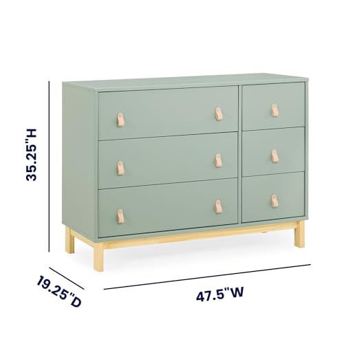 Delta Children babyGap Legacy 6 Drawer Dresser with Leather Pulls and Interlocking Drawers - Greenguard Gold Certified, Sage Green w/Natural