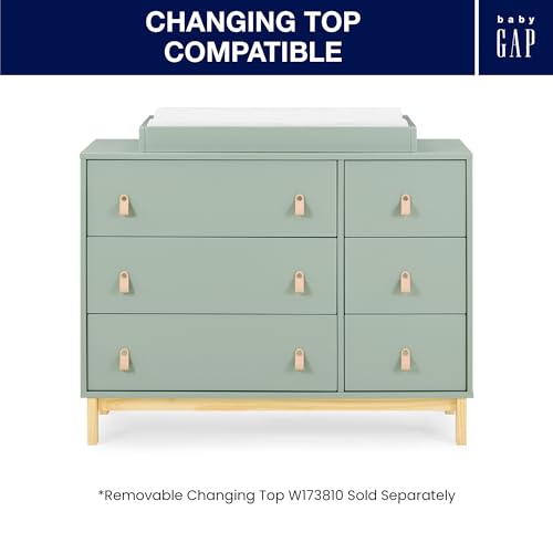 Delta Children babyGap Legacy 6 Drawer Dresser with Leather Pulls and Interlocking Drawers - Greenguard Gold Certified, Sage Green w/Natural