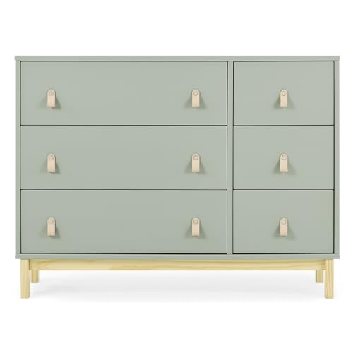 Delta Children babyGap Legacy 6 Drawer Dresser with Leather Pulls and Interlocking Drawers - Greenguard Gold Certified, Sage Green w/Natural