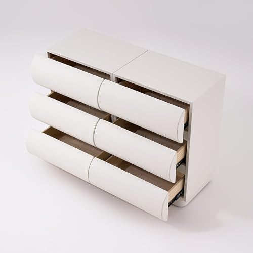 Modern White Leather 6-Drawer Dresser with Cabinet