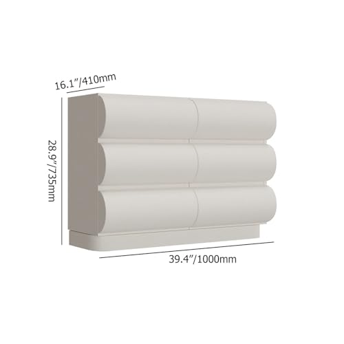 Modern White Leather 6-Drawer Dresser with Cabinet