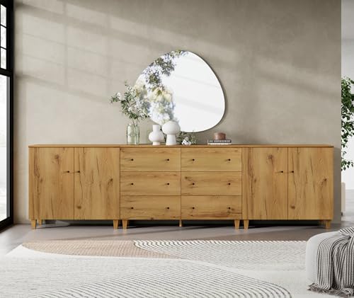 Extra Wide Rustic Oak Dresser with 6 Drawers
