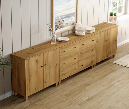 Extra Wide Rustic Oak Dresser with 6 Drawers