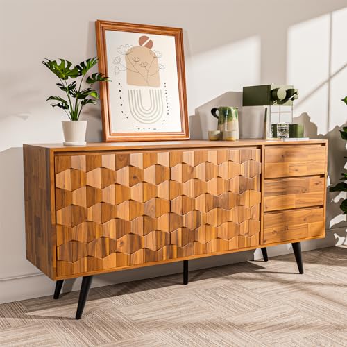 Georgina Solid Wood Mid-Century Sideboard Cabinet