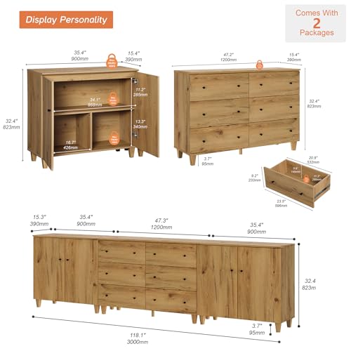 Extra Wide Rustic Oak Dresser with 6 Drawers