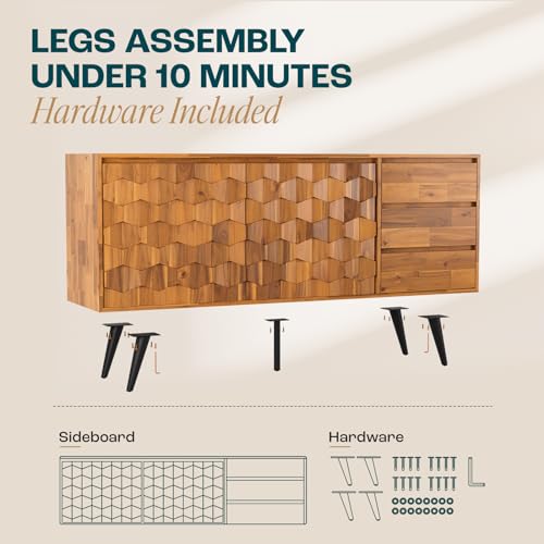 Georgina Solid Wood Mid-Century Sideboard Cabinet