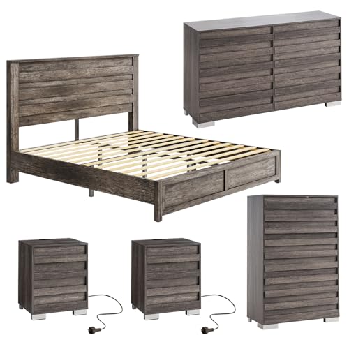 5-Piece Rustic Grey Farmhouse Bedroom Set