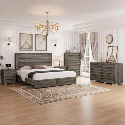 5-Piece Rustic Grey Farmhouse Bedroom Set