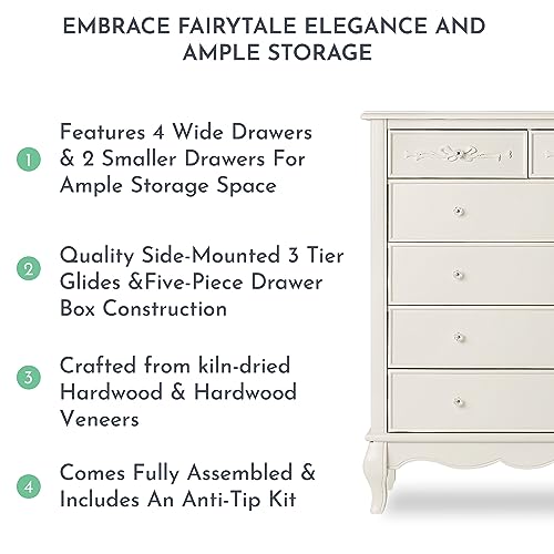 Evolur Aurora 6-Drawer Tall Chest - Ivory Lace